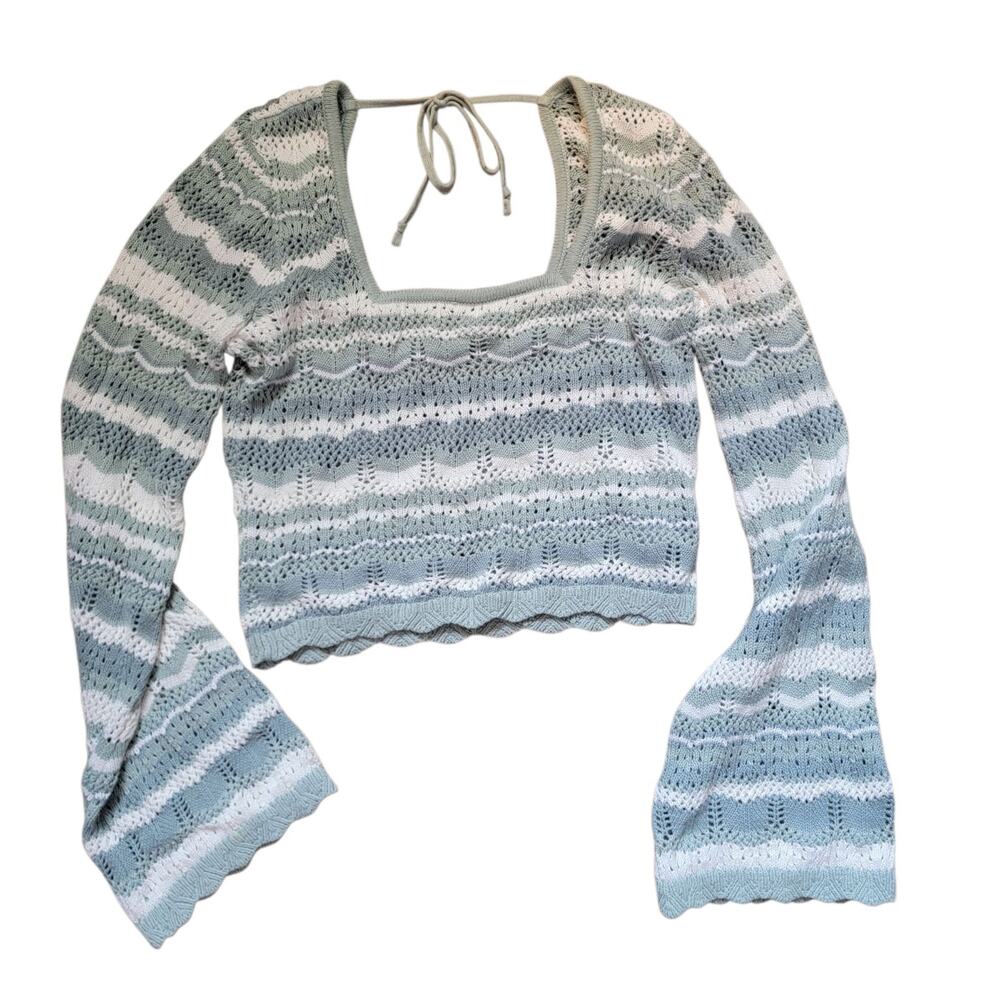 Hollister Knit Long Sleeve Top Light Green White L Large